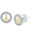 Macy's Diamond Peace Sign Stud Earrings (1/10 Ct. T.w.) In Sterling Silver & 14k Gold-plate In Multi