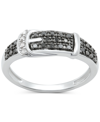 Macy's Black Diamond (1/8 Ct. T.w.) & White Diamond Accent Buckle Ring In Sterling Silver In Silver