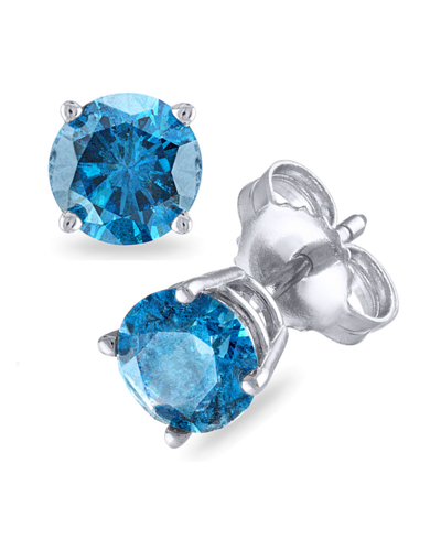 Macy's Blue Diamond Stud Earrings (1 Ct. T.w.) In 14k White Gold