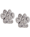 PET FRIENDS JEWELRY SILVER-TONE PAVE PAW STUD EARRINGS