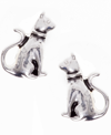 Pet Friends Jewelry Cat Button Earring In Silver