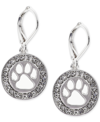 PET FRIENDS JEWELRY SILVER-TONE PAVE PAW-CUTOUT DROP EARRINGS