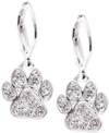 PET FRIENDS JEWELRY SILVER-TONE PAVE PAW DROP EARRINGS