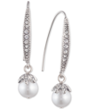 Marchesa Crystal & Imitation Pearl Drop Earrings In Silver