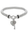 Nine West Boxed Heart And Key Stretch Bracelet In Silver