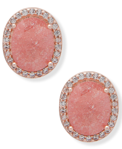 Lonna & Lilly Gold-tone Cubic Zirconia Oval Halo Stud Earrings In Coral