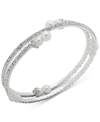 Anne Klein Silver-tone Imitation Pearl & Crystal Coil Bracelet In Tan/beige