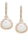 Anne Klein Gold-tone Imitation Pearl Drop Earrings In Tan/beige
