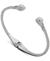 Anne Klein Silver-tone Imitation Pearl Hinge Bangle Bracelet In Tan/beige