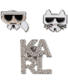 KARL LAGERFELD SILVER-TONE 3-PC. SET PAVE LOGO & CHOUPETTE PINS