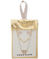 ANNE KLEIN GOLD-TONE 2-PC. SET PAVE CRYSTAL HEART PENDANT NECKLACE & EARRINGS