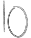 Karl Lagerfeld Silver-tone Large Pave Hoop Earrings, 2.2" In Ivory/cream