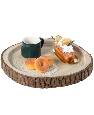 Vintiquewise Wood Tree Bark Indented Display Tray Serving Plate Platter Charger In White