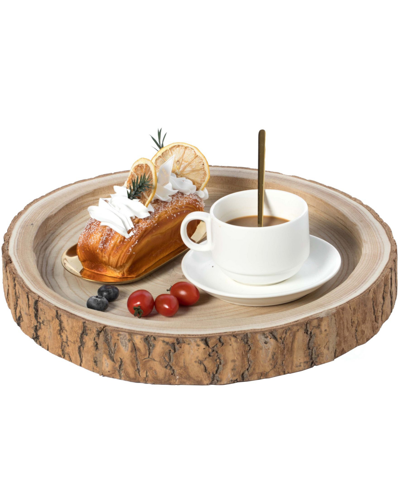 Vintiquewise Wood Tree Bark Indented Display Tray Serving Plate Platter Charger In White