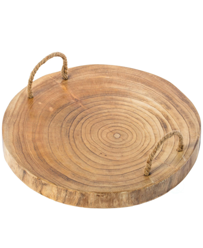 Vintiquewise Wood Round Serving Platter Board With Rope Handles In White