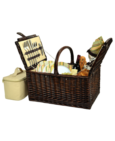 Picnic At Ascot Buckingham Willow Picnic Basket With Blanket - Service For 4 In Blue