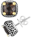 Macy's Smoky Quartz Two-tone Stud Earrings (4 Ct. T.w.) In Sterling Silver & 14k Gold In Brown