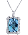 Macy's Blue Topaz(25 Ct. T.w.) & Diamond(1/10 Ct T.w.) Pendant Necklace In Sterling Silver In Blue