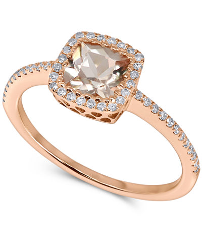 Macy's Morganite (3/4 Ct. T.w.) & Diamond (1/5 Ct. T.w.) Halo Ring In 14k Rose Gold