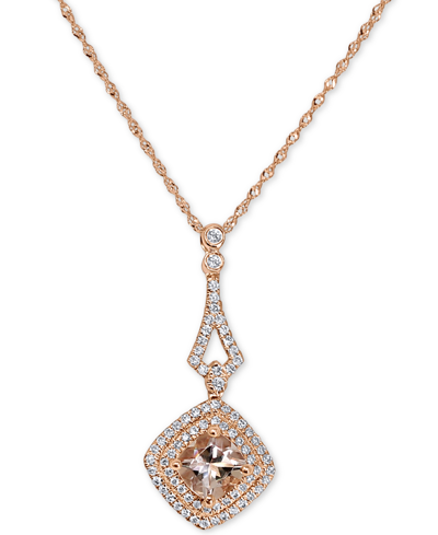 Macy's Morganite (7/8 Ct. T.w.) & Diamond (1/4 Ct. T.w.) Square Halo 18" Pendant Necklace In 14k Rose Gold