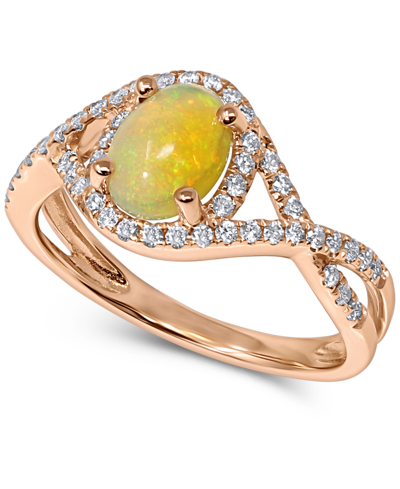 Macy's Opal (3/4 Ct. T.w.) & Diamond (1/3 Ct. T.w.) Openwork Statement Ring In 14k Rose Gold