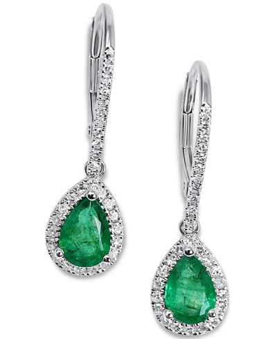 Macy's Emerald (1-1/5 Ct. T.w.) & Diamond (1/3 Ct. T.w.) Drop Earrings In 14k White Gold