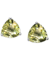 Macy's Lemon Quartz Trillion Stud Earrings (5 Ct. T.w.) In Sterling Silver In Green