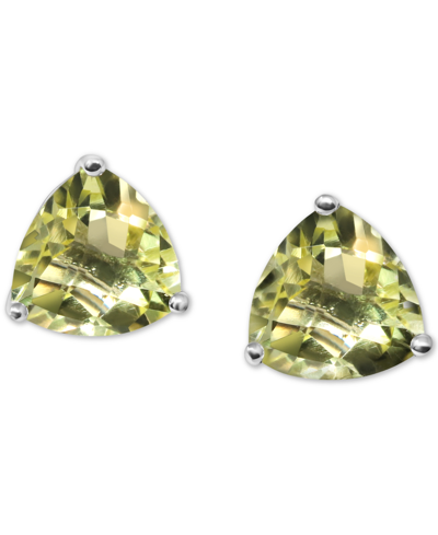 Macy's Lemon Quartz Trillion Stud Earrings (5 Ct. T.w.) In Sterling Silver