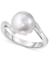 Macy's Cultured Freshwater Pearl (10 Mm) & Lab-created White Sapphire (1/3 Ct. T.w.) Ring In Sterling Silve In Silver
