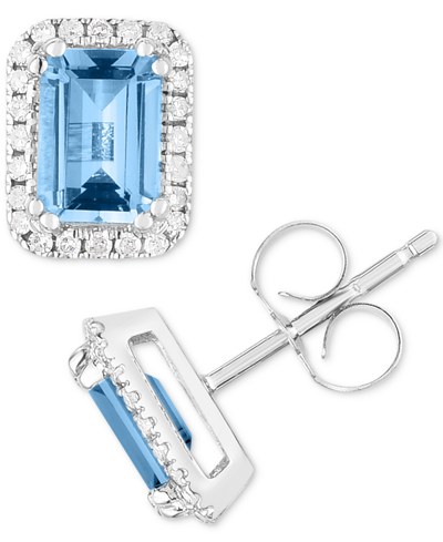 Macy's Aquamarine (7/8 Ct. T.w.) & Diamond (1/8 Ct. T.w.) Halo Stud Earrings In 14k Rose Gold In White Gold