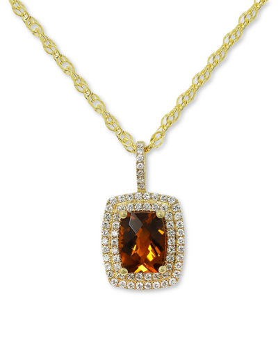 Macy's Citrine (1-5/8 Ct. T.w.) & Diamond (3/8 Ct. T.w.) Double Halo 18" Pendant Necklace In 14k Gold