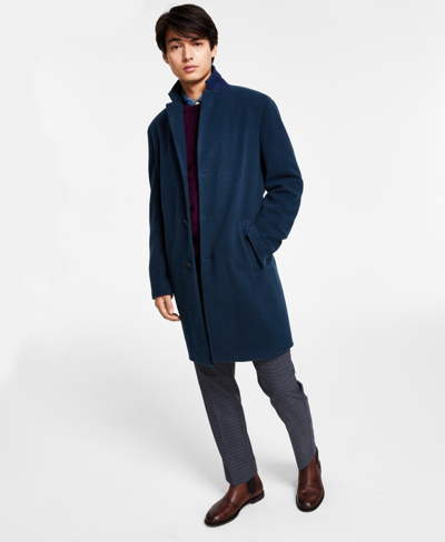 Tommy Hilfiger Men's Addison Wool-blend Trim Fit Overcoat In Blue Solid