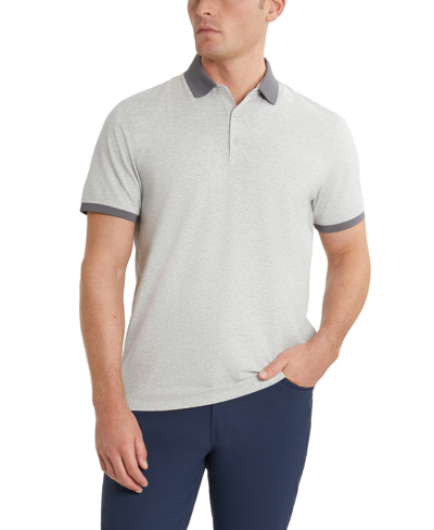 Kenneth Cole Colorblock Collar Solid Short Sleeve Polo In Heather Grey
