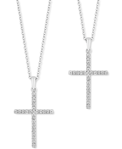 Hallmark Diamonds 2-pc. Set Diamond "wear One Share One" Cross Pendant Necklaces (1/5 Ct.tw) In Sterling Silver, 16" +