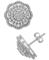 Macy's Diamond Cluster Scalloped Stud Earrings (1 Ct. T.w.) In 10k White Gold In Gold