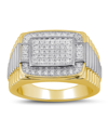 MACY'S MEN'S DIAMOND TWO-TONE CLUSTER RING (1/2 CT. T.W.) IN STERLING SILVER OR 18K GOLD OVER SILVER