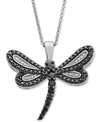 MACY'S BLACK DIAMOND (1/4 CT. T.W.) & WHITE DIAMOND ACCENT DRAGONFLY PENDANT NECKLACE IN STERLING SILVER, 1