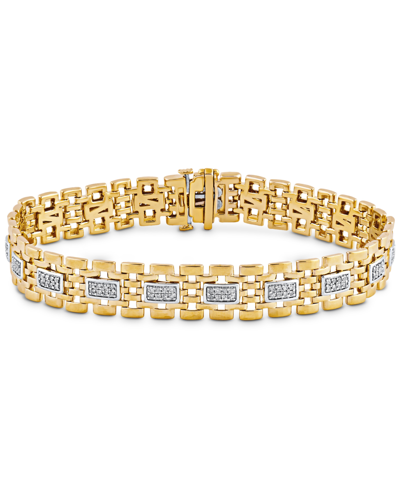 Macy's Men's Diamond Link Bracelet (1 Ct. T.w.) In 18k Gold-plated Sterling Silver In Gold Over Silver