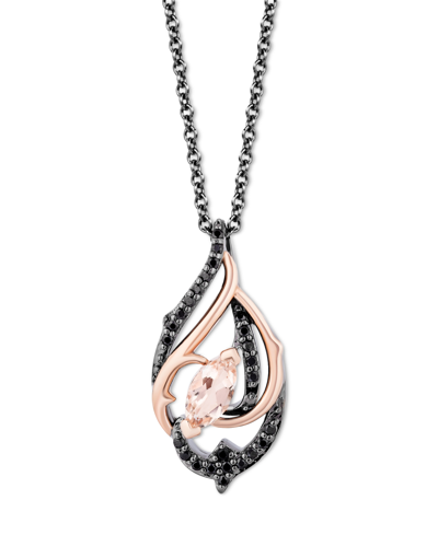 Enchanted Disney Fine Jewelry Morganite (1/4 Ct. T.w.) & Black Diamond (1/5 Ct. T.w.) Maleficent Pendant Necklace In Black Rhodium In Multi