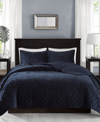 Madison Park Harper Quilted Velvet 3-pc. Quilt Set, Full/queen In Blue