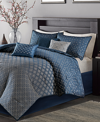 Madison Park Biloxi Geometric Jacquard 6-pc. Duvet Cover Set, King/california King Bedding In Blue