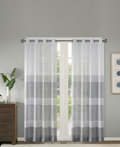 Madison Park Hayden Striped Linen-like Sheer Window Panel, 50" X 95" In Grey