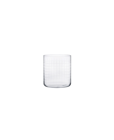 Nude Glass 4 Piece Finesse Grid Whiskey Glass Single Old Fashioned, 10.25 oz In White