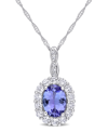 Macy's Tanzanite, Topaz And Diamond Accent Vintage-like Halo Necklace In 14k White Gold In White