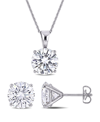 Macy's Moissanite In 14k Gold Solitaire Necklace And Stud Earrings Set, 3 Piece In White