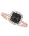 Macy's Black Diamond (7/8 Ct. T.w.) & White Diamond (1/10 Ct. T.w.) Cushion Halo Engagement Ring In 14k Ros In Gold