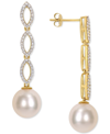 Macy's Cultured South Sea Pearl (10mm) & Diamond (1/2 Ct. T.w.) Infinity Linear Drop Earrings In 14k Gold In White