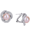 Macy's Pink Cultured Freshwater Pearl (10-1/2mm) & Cubic Zirconia Love Knot Stud Earrings In Sterling Silve In Pink