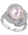 Macy's Pink Cultured Freshwater Pearl (10-1/2mm) & Cubic Zirconia Love Knot Statement Ring In Sterling Silv In Pink