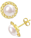 MACY'S CULTURED FRESHWATER PEARL (8MM) LINK FRAME STUD EARRINGS IN GOLD-TONE PLATED STERLING SILVER
